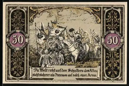 Notgeld Hohenfriedeberg, 50 Pfennig, Die Preussische Armee