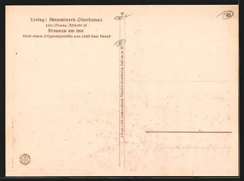 AK Braunau am Inn, Uferpartie mit Kirche