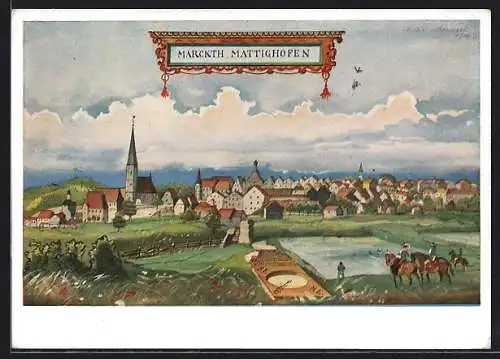 AK Mattighofen, Totalansicht mit Kirchturm