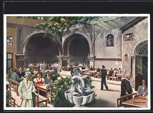 Künstler-AK Salzburg, Stiftskeller St. Peter, Innenansicht