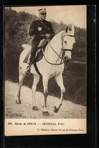 AK General Pau in Uniform zu Pferd
