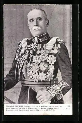 AK Maréchal French, Commandant de la vaillante armée anglaise, Heerführer in Uniform mit vielen Orden