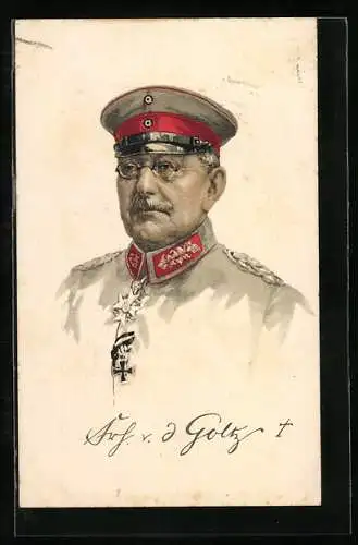 AK Heerführer van der Goltz in Uniform, AK-Reklame Hermann Schött AG Rheydt