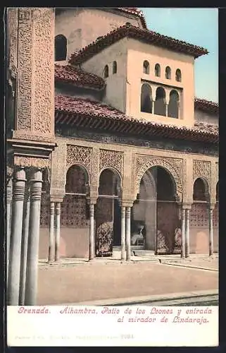AK Granada, Alhambra, Patio de los Leones y entrada al mirador de Lindaraja