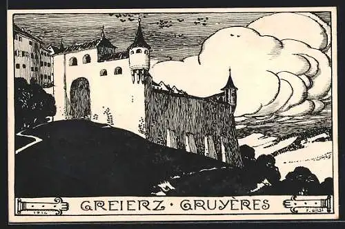 Künstler-AK Greierz, Am Schloss