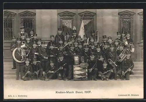 AK Basel, Gruppenbild vom Knaben-Musikchor 1907