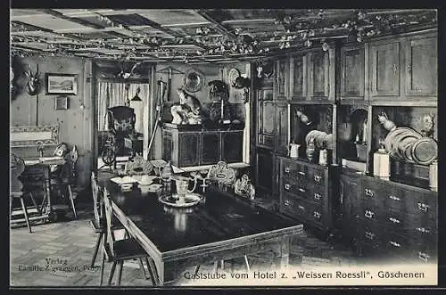 AK Göschenen, Gaststube vom Hotel zum Weissen Roessli