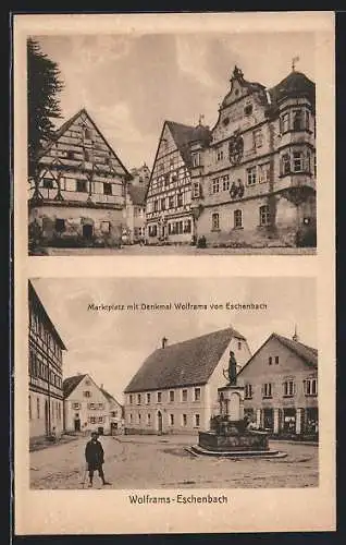 AK Wolframs-Eschenbach, Marktplatz mit Denkmal Wolframs von Eschenbach