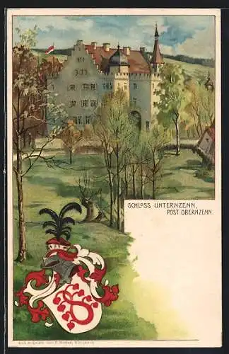 Lithographie Obernzenn, Blick auf das Schloss Unterzenn