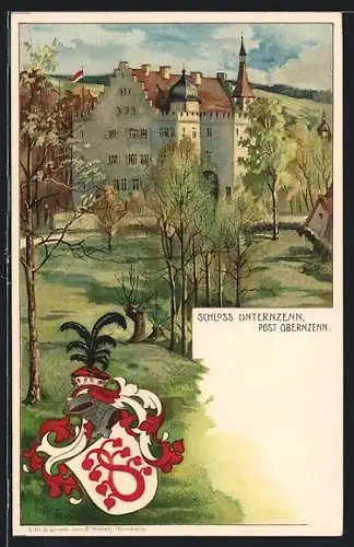 Lithographie Obernzenn, Blick auf das Schloss Unterzenn