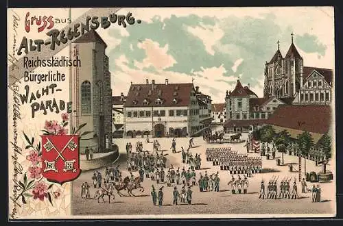 Lithographie Regensburg, Reichsstädtische Bürgerliche Wacht-Parade, Wappen