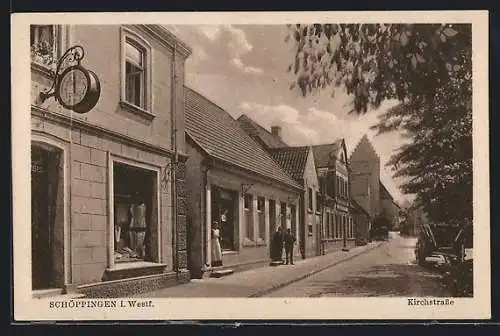 AK Schöppingen i. Westf., Kirchstrasse mit Passanten