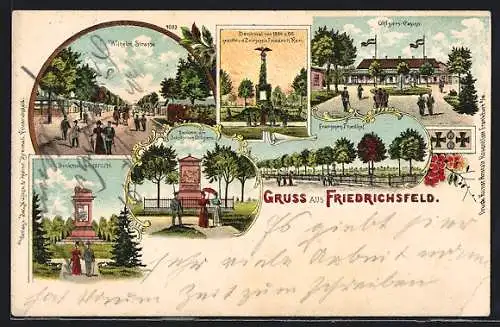 Lithographie Friedrichsfeld / Wesel, Wilhelm Strasse, Franzosen Friedhof, Offiziers-Casino