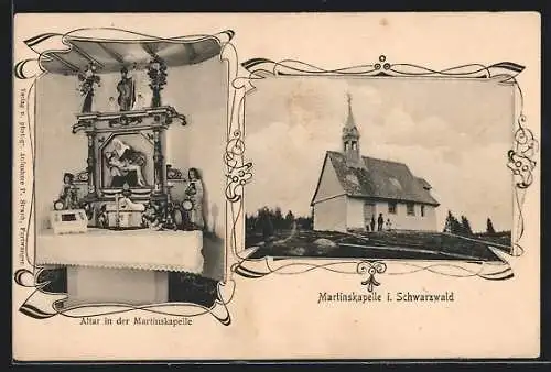AK Furtwangen /Schwarzwald, Martinskapelle in der Aussen- und Innenansicht
