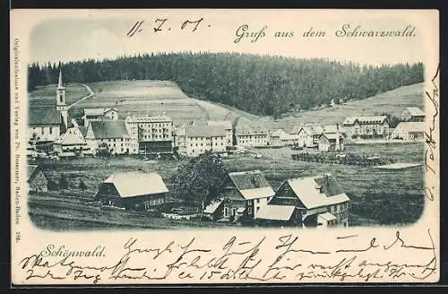 AK Schönwald / Schwarzwald, Teilansicht mit Kirche