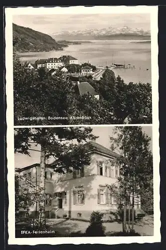 AK Ludwigshafen / Bodensee, EFKA-Ferienheim und Blick auf die Alpen