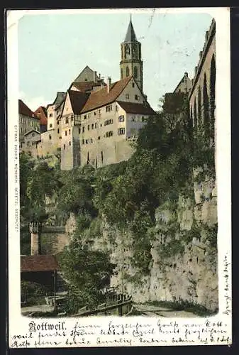 AK Rottweil, Ortspartie mit Kirchturm