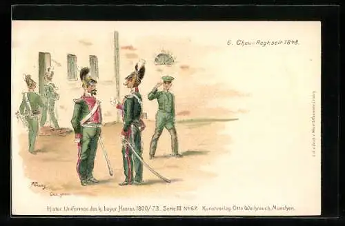 Lithographie Histor. Uniformen des k. bayer. Heeres 1800 /73, 6. Chev.-Regt. seit 1848