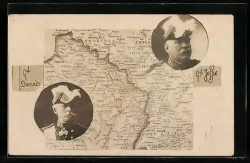 AK General Damade, General Joffre und Karte der Frontlinie