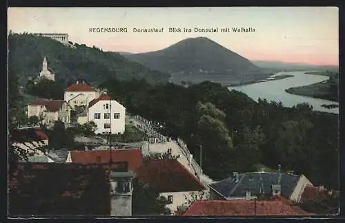 AK Donaustauf bei Regensburg, Blick ins Donautal mit Walhalla