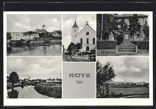 AK Rötz /Opf., Flusspartien, Kirche und Denkmal