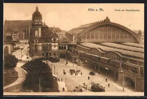 AK Köln, Partie am Hauptbahnhof, Strassenbahnen