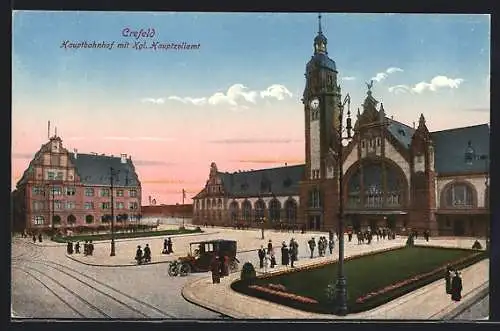 AK Crefeld, Hauptbahnhof mit Königlichem Hauptzollamt