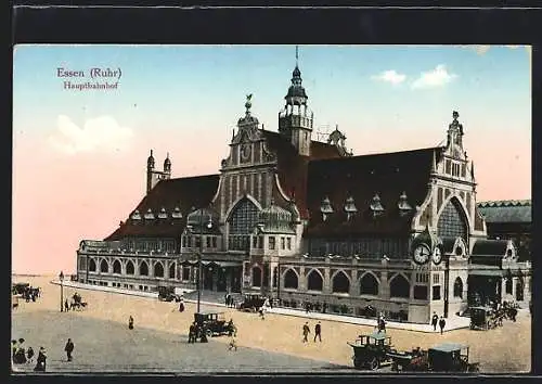 AK Essen, Hauptbahnhof, Seitenansicht, Automobile
