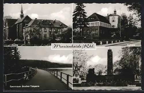 AK Marienheide, Sperrmauer Brucher-Talsperre, Denkmal, Rathaus, Kirche
