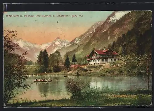 AK Oberstdorf, Hotel-Pension Christlessee mit See und Bergen