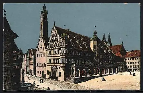 AK Rothenburg / Tauber, Blick auf das Rathaus mit Brunnen