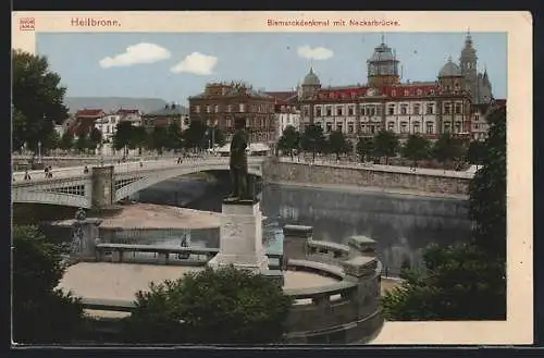 AK Heilbronn, Bismarckdenkmal mit Neckarbrücke