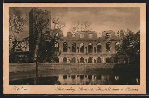 AK Potsdam, Ruinenberg, Reservoir, Aussichtsturm u. Ruinen
