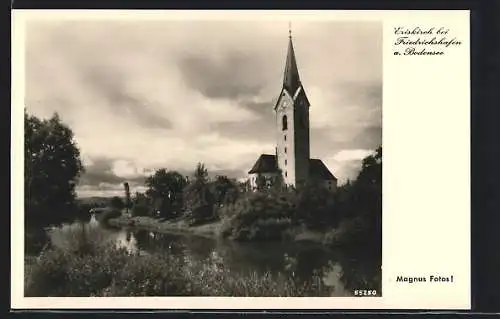 AK Eriskirch b.Friedrichshafen /Bodensee, Flusspartie mit Kirche