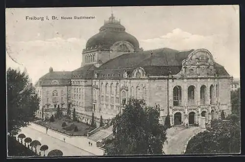 AK Freiburg i. Br., Neues Stadttheater aus der Vogelschau