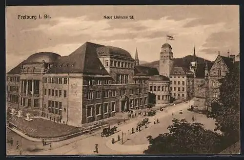 AK Freiburg i. Br., Neue Universität mit Strasse aus der Vogelschau