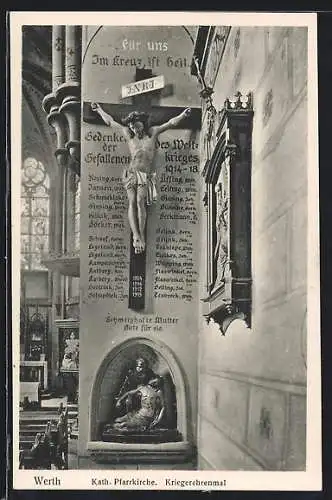 AK Werth / Westf., Kath. Pfarrkirche, Innenansicht mit Kriegerdenkmal