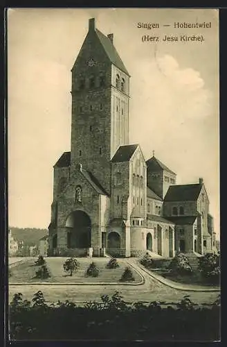 AK Singen /Hohentwiel, Herz Jesu Kirche und Anlagen