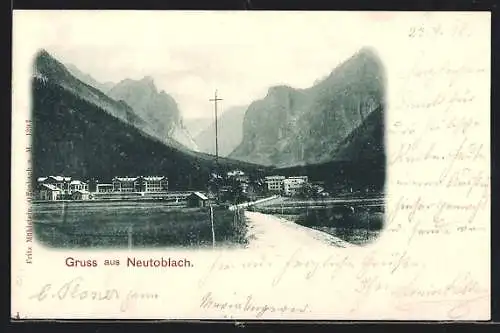 AK Toblach, Neutoblach mit Berpanorama