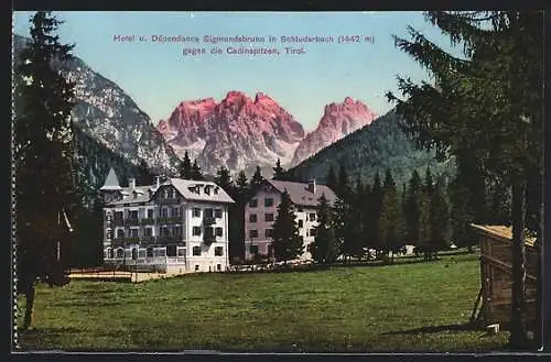 AK Schluderbach /Tirol, Hotel u. Dépendance Sigmundsbrunn gegen die Cadinspitzen