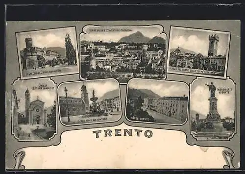 AK Trento, Castello del Buon Consiglio, Il Duomo, Hotel Trento, Monumento a Dante
