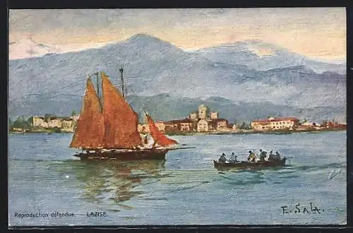 Künstler-AK Lazise, Lago di Garda, Segelschiff
