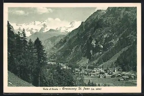 AK Gressoney St. Jean, Gesamtansicht mit Alpenpanorama