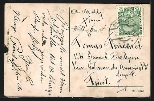 AK Pontebba, Ortsansicht mit Pontafel