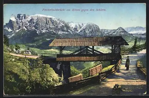 AK Ritten, die Finsterbachbrücke gegen den Schlern