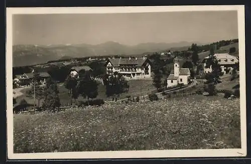 AK Renon, Costalovara, Ortsansicht mit Blumenwiese