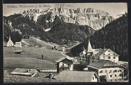 AK Wolkenstein / Selva, Hotel Oswald von Wolkenstein und St. Maria
