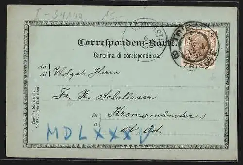 Mondschein-AK Triest, Schloss Miramar mit Anlagen