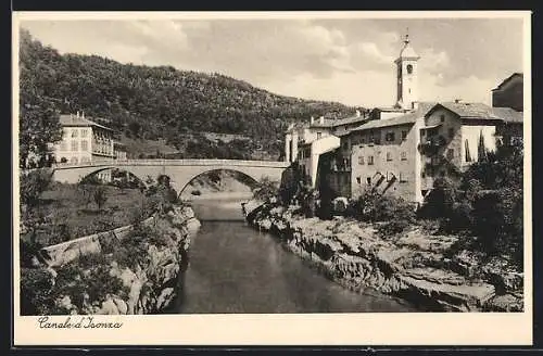 AK Canale d`Isonzo, panorama con la chiesa