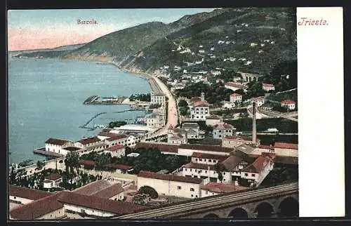 AK Trieste, Barcola, Ortsansicht von oben